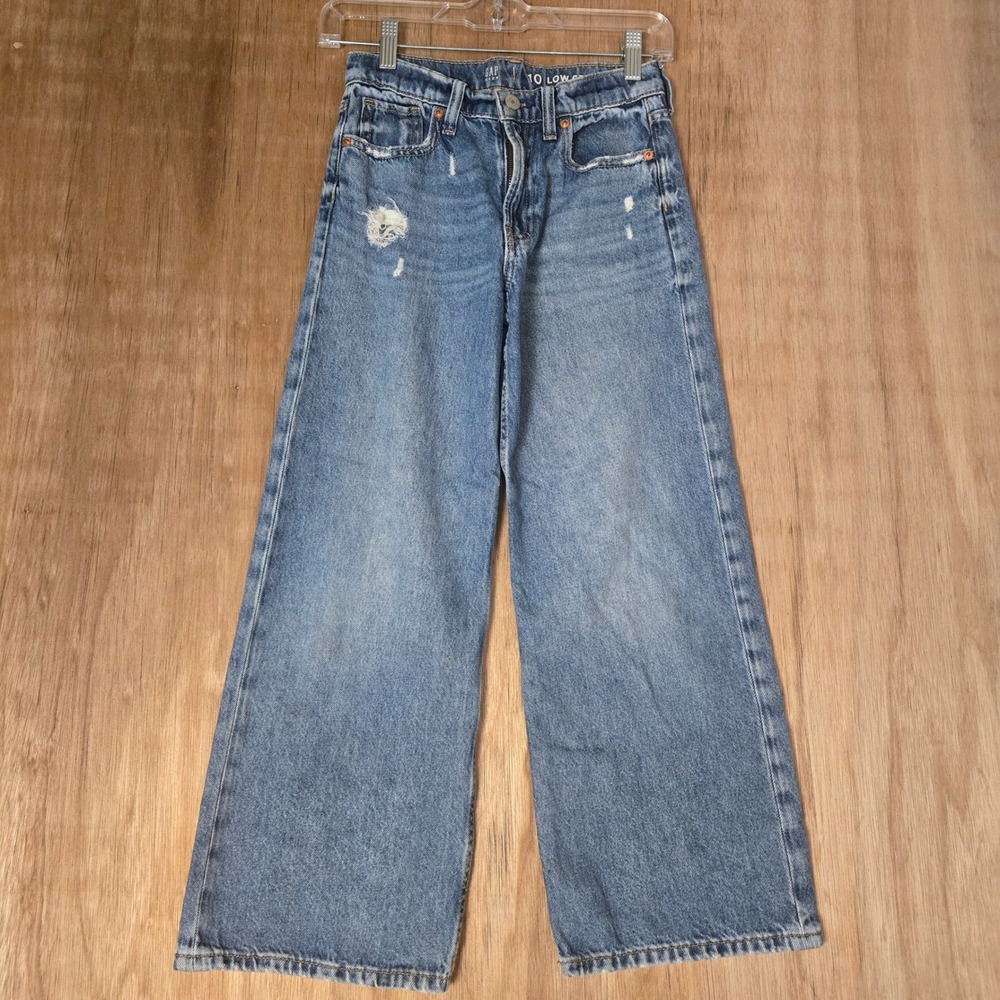 Gap Kids 10 Low Stride Girl's Jeans Skater Distressed Wide Leg Adjustable Waist